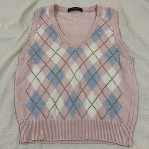 Brandy Melville Argyle Sweater Vest • Pink & Blue • One Size